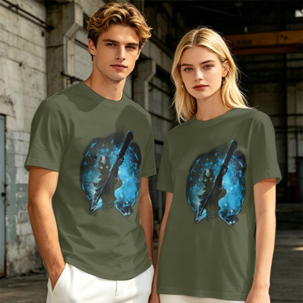 Olive T-Shirt With Galaxy Guitar Player Graphic Print