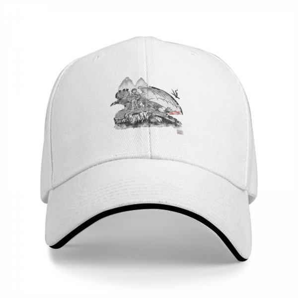 Black Baseball Cap With Detailed Monochrome Dragon Art Print