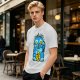 Olive T-Shirt With Blue Maneki-Neko Monster Graphic Print