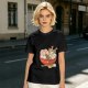 Olive T-Shirt With Cute Cat Ramen Bowl Graphic Print