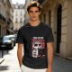 Olive graphic t-shirt with raccoon doing the bare minimum at computer