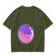 Olive T-shirt with Sleeping Cats in Colorful Bubble Graphic