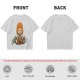 Olive T-shirt with cartoon muscular character meditating surrounded by candles