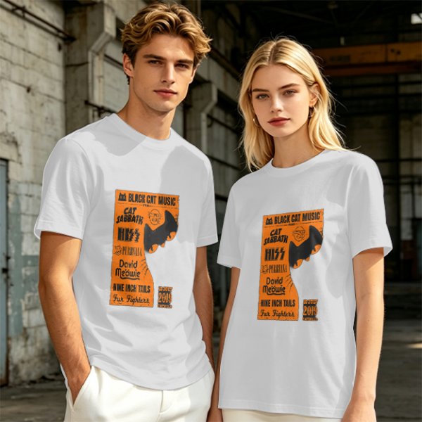 Olive T-Shirt with Cat-Themed Rock Band Concert Poster Print