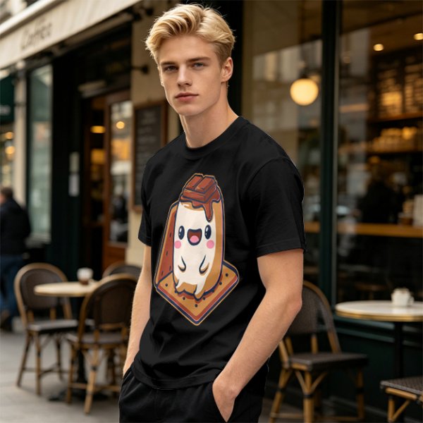 Olive T-Shirt With Cute Smores Character Graphic Print