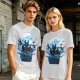 Olive T-Shirt Featuring Dragon Silhouette Under Full Moon