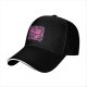 Black baseball cap with pink and purple bear graphic print