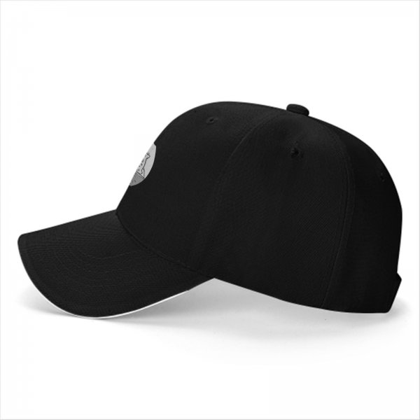 Black baseball cap with grayscale horror girl in bed graphic and DAILY text