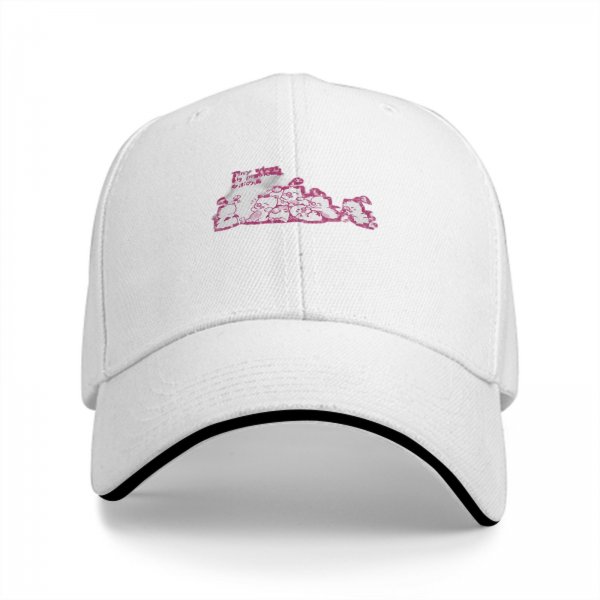 Black Baseball Cap with Pink Cute Character Graphic Print