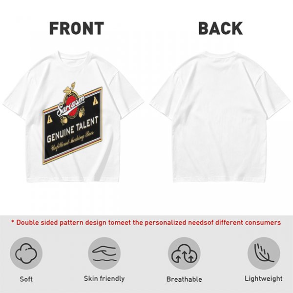 Olive green t-shirt with sarcasm genuine talent unfiltered mocking beer print