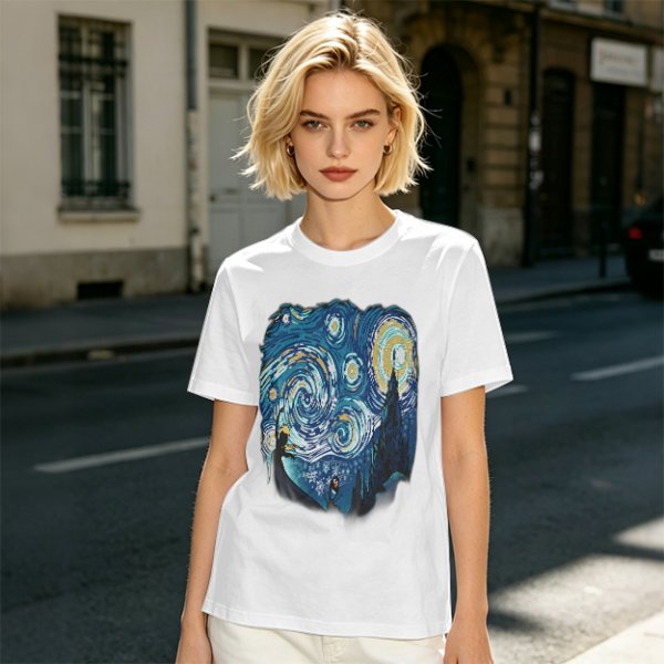 Olive T-Shirt with Starry Night Art Print