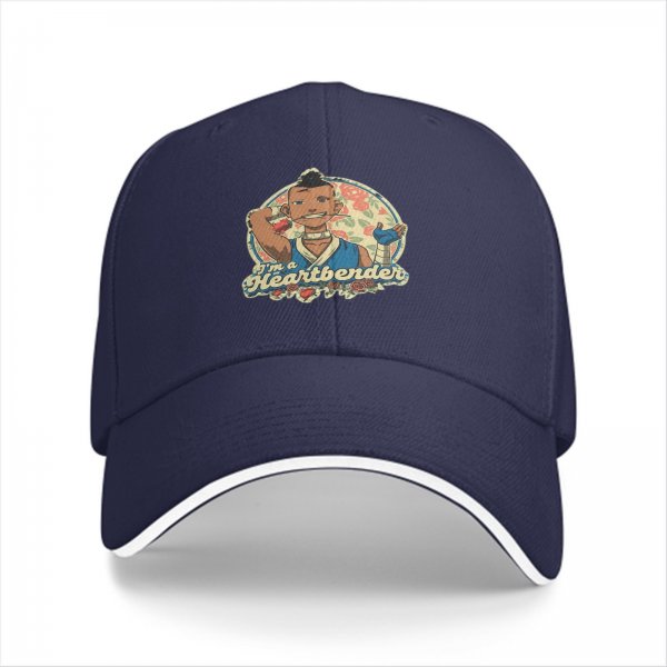 Black baseball cap with 'I'm a Heartbender' Sokka graphic from Avatar