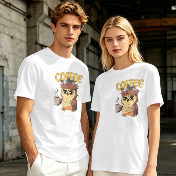 Owl Holding Coffee Mug Graphic Olive T-Shirt