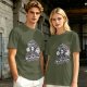 Olive green graphic t-shirt with horror ice cream themed print