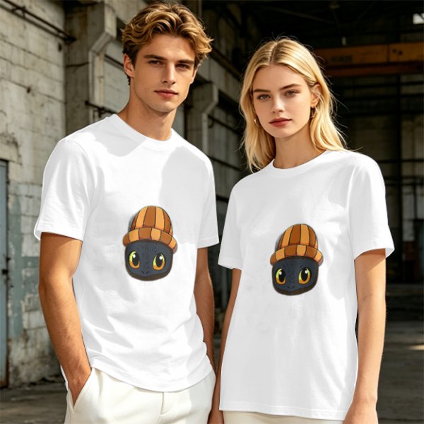 Olive T-Shirt Featuring a Cute Dragon Wearing a Striped Beanie