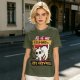 Olive graphic t-shirt with nervous white cat and 'All of my systems are nervous' text