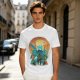Olive Green T-Shirt With Fantasy Hero Silhouette Landscape Art