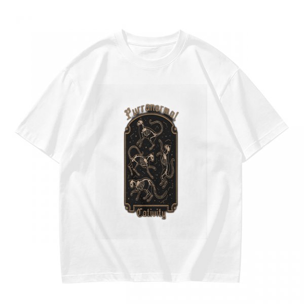 Olive Green T-Shirt with Purranormal Cat Skeleton Tarot Art