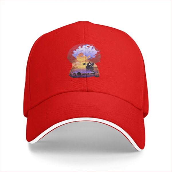 Black Baseball Cap With Anime Character Sunset Ship Art Print