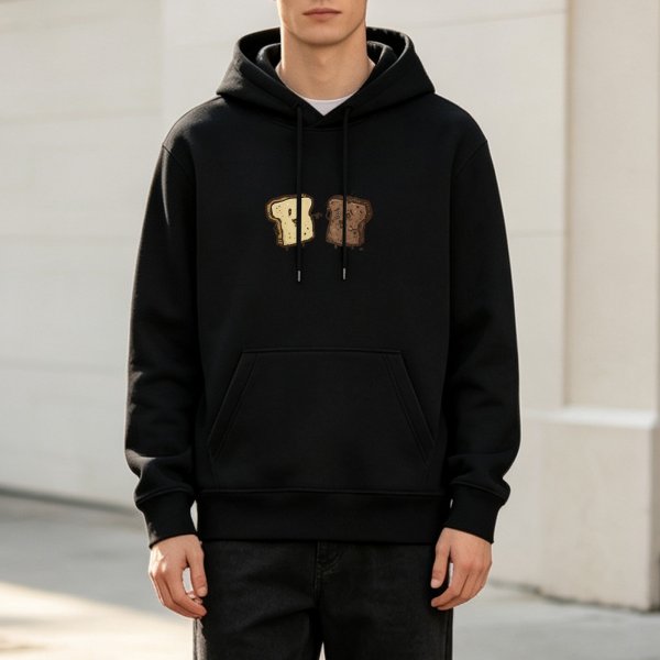 Black Hoodie With Toast Slice Graphic Print