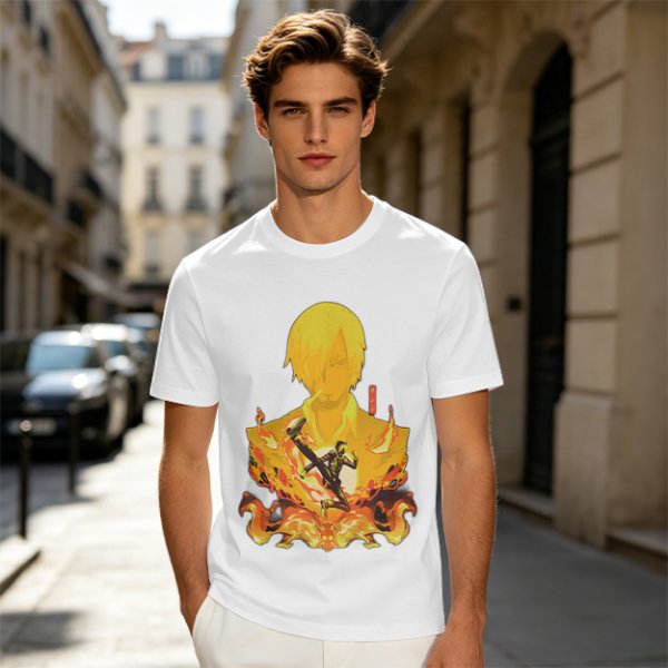 One Piece Sanji Fire Kick Graphic Olive T-Shirt