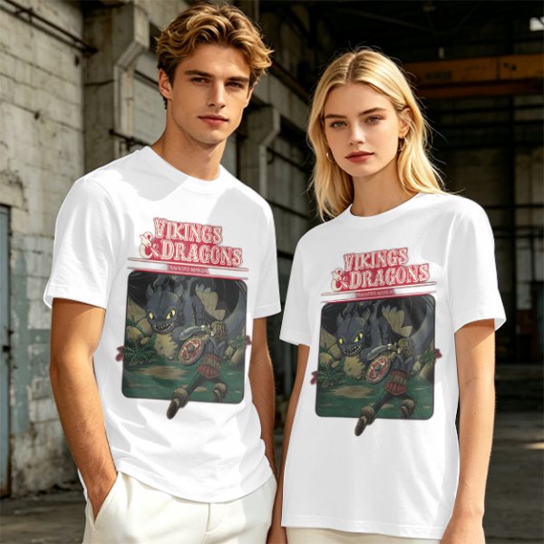 Vikings and Dragons T-Shirt with Fantasy Dragon Graphic