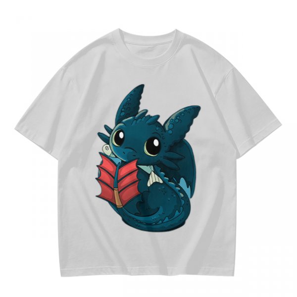 Olive T-Shirt With Cute Baby Dragon Reading Book Print