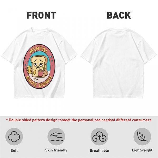 Olive T-Shirt with Sad Toast Holding Coffee and Phone Mental Bake Down Print