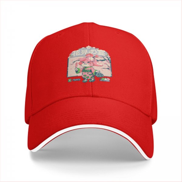 Black baseball cap with cute rabbit in kimono cherry blossom print