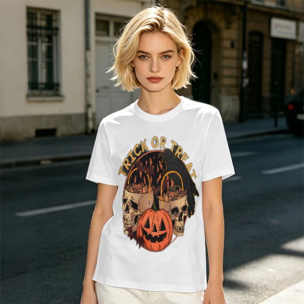 Olive Halloween Trick or Treat Skull Jack-o'-lantern Graphic T-Shirt