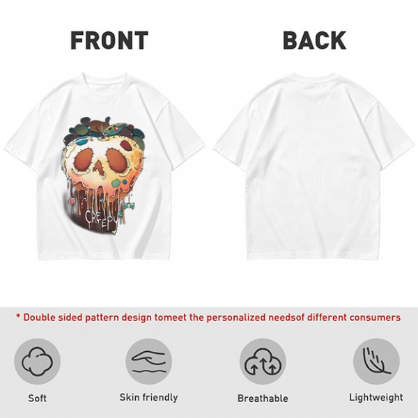 Olive Green T-Shirt With Creepy Melting Skull Apple Graphic
