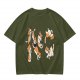 Olive T-Shirt With Playful Orange Kitten Illustrations