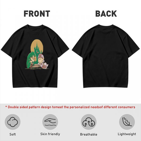 Olive Green T-Shirt With Zelda Themed Cartoon Characters Print