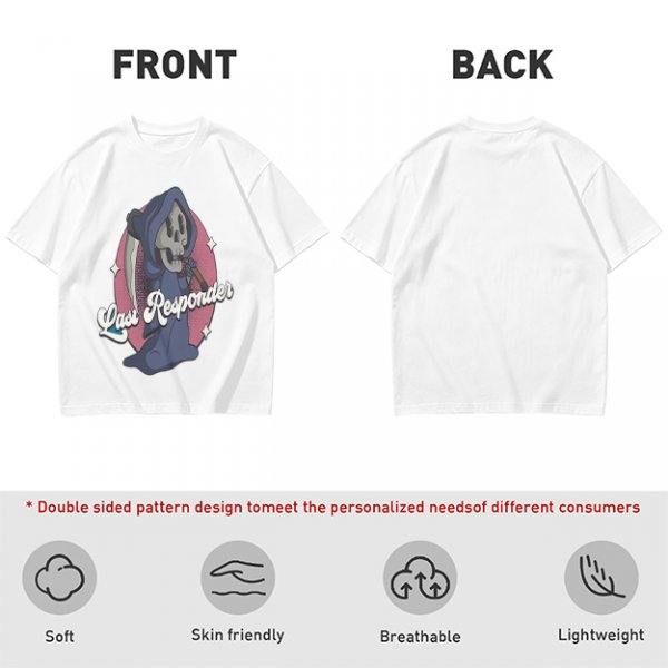 Olive T-Shirt with Cartoon Grim Reaper 'Last Responder' Print
