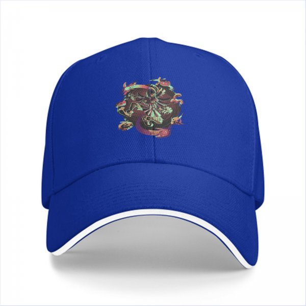 Black Baseball Cap With Psychedelic Skull Snake Graphic