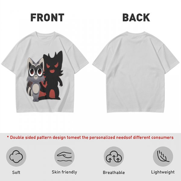 Olive T-Shirt With Cute Raccoon And Shadow Monster Graphic