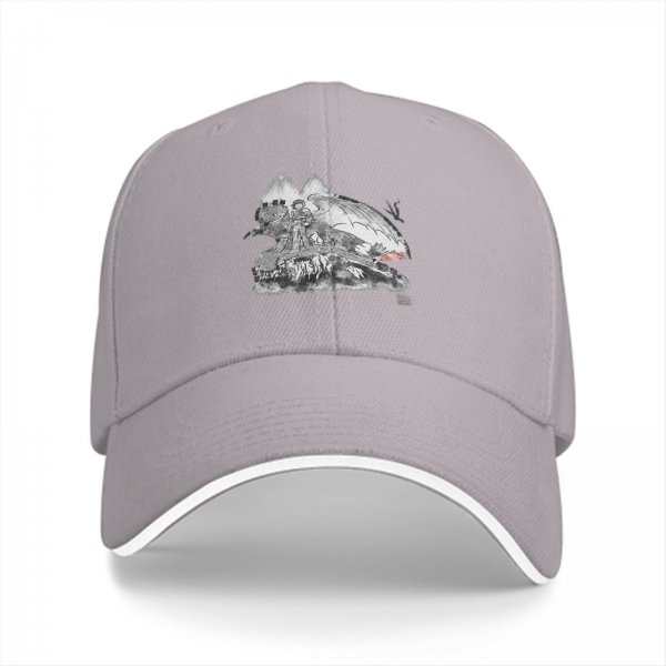 Black Baseball Cap With Detailed Monochrome Dragon Art Print