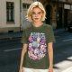 Olive t-shirt with dinosaur chef and cute character cooking graphic
