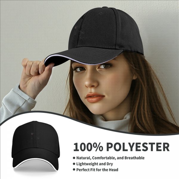 Black baseball cap with white trim on the brim