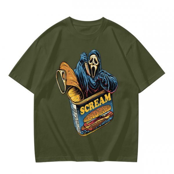 Olive T-Shirt With Ghostface In Scream Can Burger Artwork