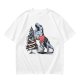 Olive T-shirt with T-Rex in Christmas sweater decorating a tree