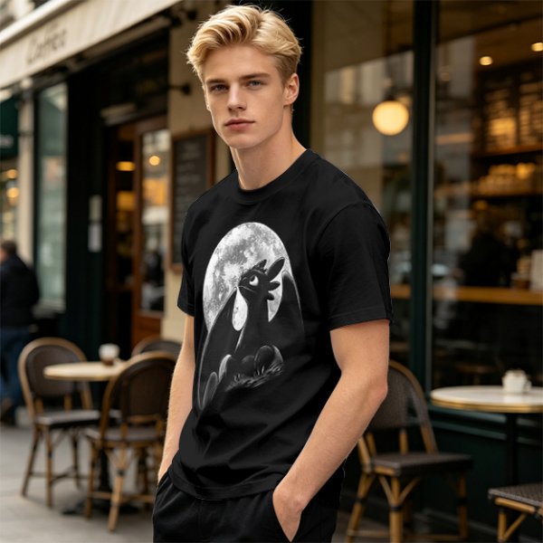Olive T-Shirt Featuring Toothless Dragon Against Full Moon