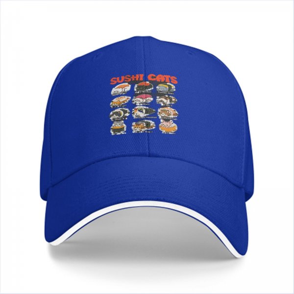 Black baseball cap with sushi cats graphic print