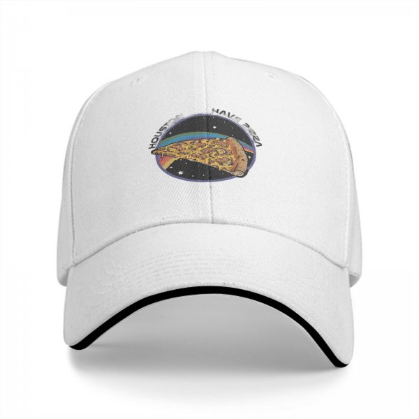 Black Baseball Cap With Space Pizza Slice Graphic Design