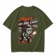 Olive t-shirt with detective cat 'Paws on the Case' graphic