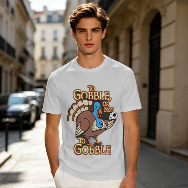 Thanksgiving turkey t-shirt with 'To Gobble Or Not To Gobble' design