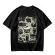 Olive Green T-Shirt With Playful Black Cats In Kitchenware Print