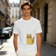 Olive Green T-Shirt With Surprised Yellow Tabby Cat Graphic