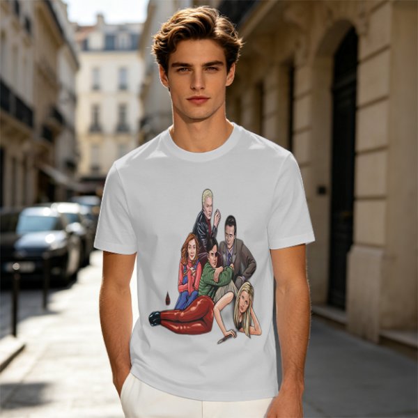 Olive Green T-Shirt with Buffy The Vampire Slayer Character Art Print