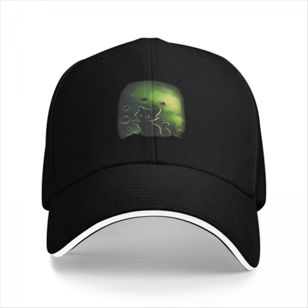 Black Baseball Cap With Glowing Green Cat Bubble Art Print